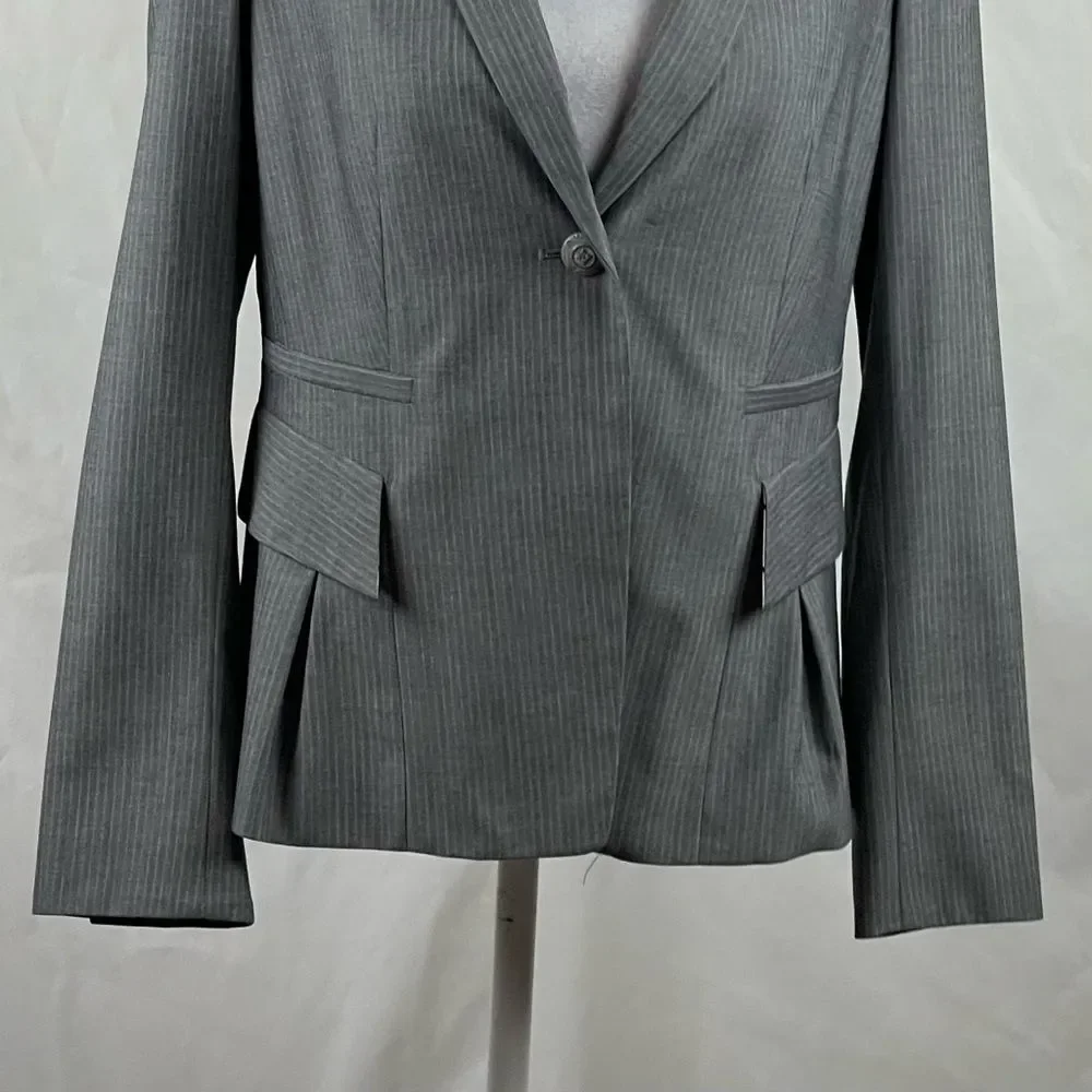 Anthropologie Etcetera Gray White Pinstriped Academia Blazer Jacket Size 4